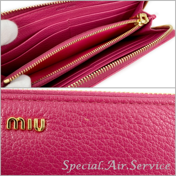 MIU MIU ミュウミュウ ファスナー開閉長財布 MADORAS PEONIA ピンク 5M1183★ワケアリ_画像6