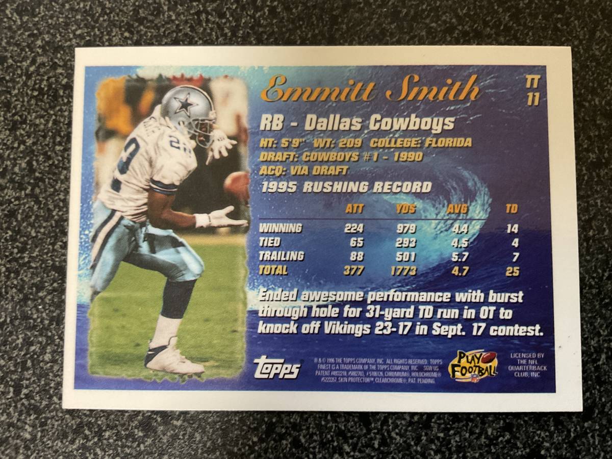 NFL Cowboys カウボーイズ 1996 Topps Chrome Tide Turners #TT11 Emmitt Smith_画像2