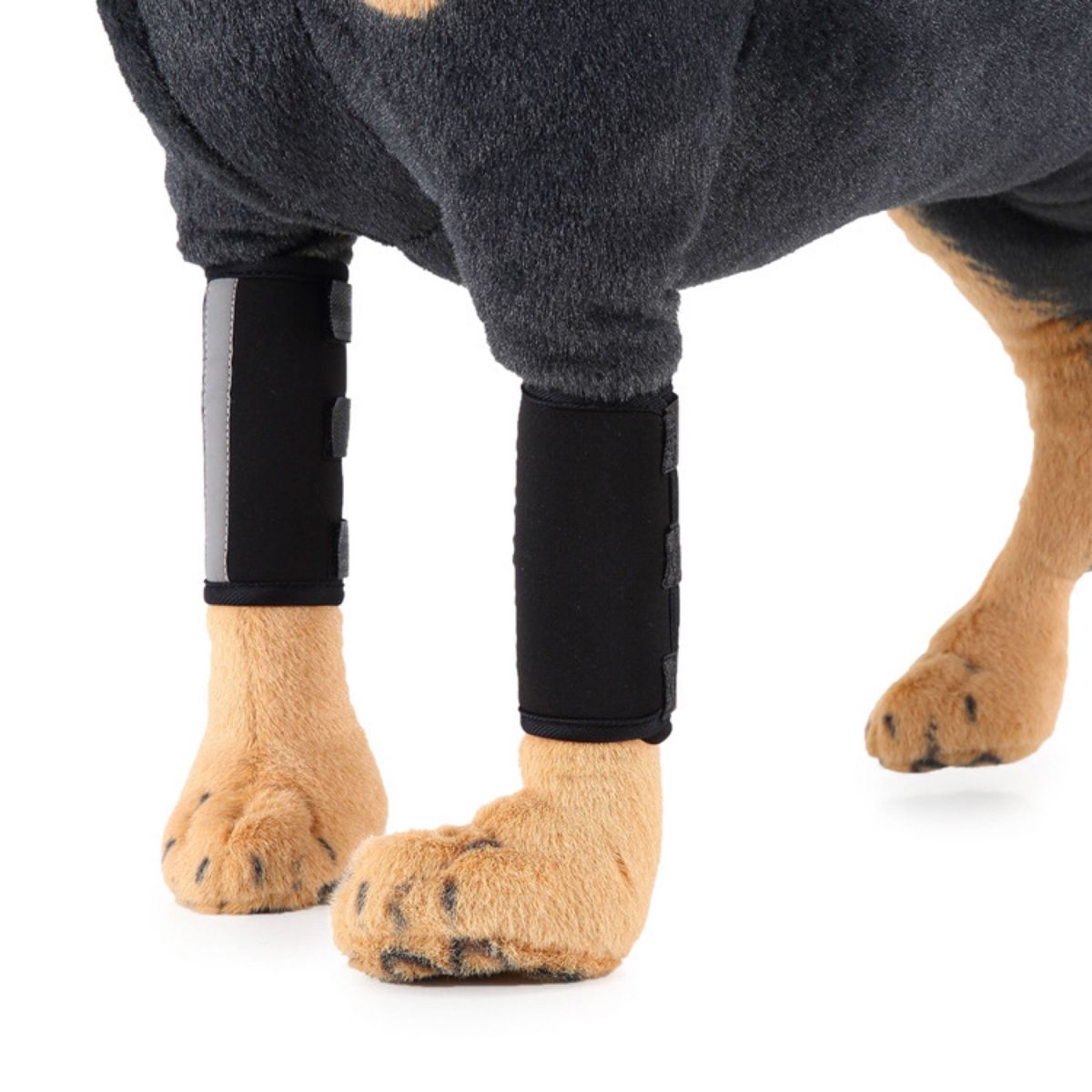  ①犬用膝サポーター ブラック Mサイズ ※2枚1組関節痛 傷口カバー 犬の脚パッド ペット用保護具　反射板付き