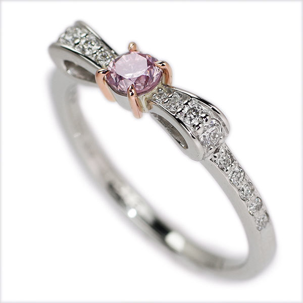  new goods Pt950/K18 natural pink diamond ring 0.216ct FPP SI2 D0.167ct SELBY