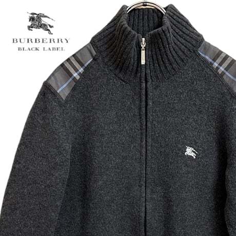 ☆1円スタート 売切り☆ TB906さ@ BURBERRY BLACK LABEL Aランク 美品 カシミア ウール ジップアップニット セーター サイズ2 M_画像1