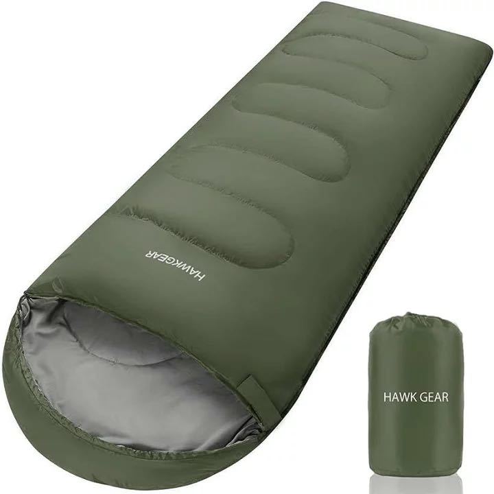 HAWK GEAR ホークギア 寝袋 シュラフ キャンプ アウトドア 簡易防水 軽量タイプ( カーキ（軽量タイプ）)_画像1