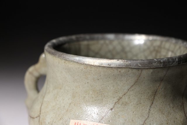 博物館展示品　来歴有　1681　宋時代　銀覆輪官窯双耳香炉　寸法約15.5cm×約12.5cm　（検）青磁 唐物 骨董 中国美術 　　　　_画像5