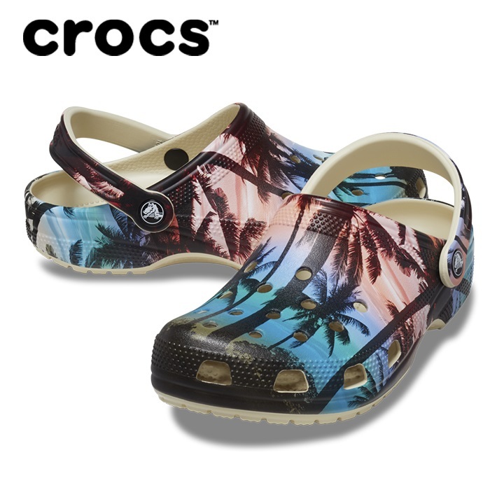 23cm クロックス クラシック レトロリゾート クロッグ ボーン×マルチ Classic Retro Resort Clog ブラック ブルー系 M5W7_画像1