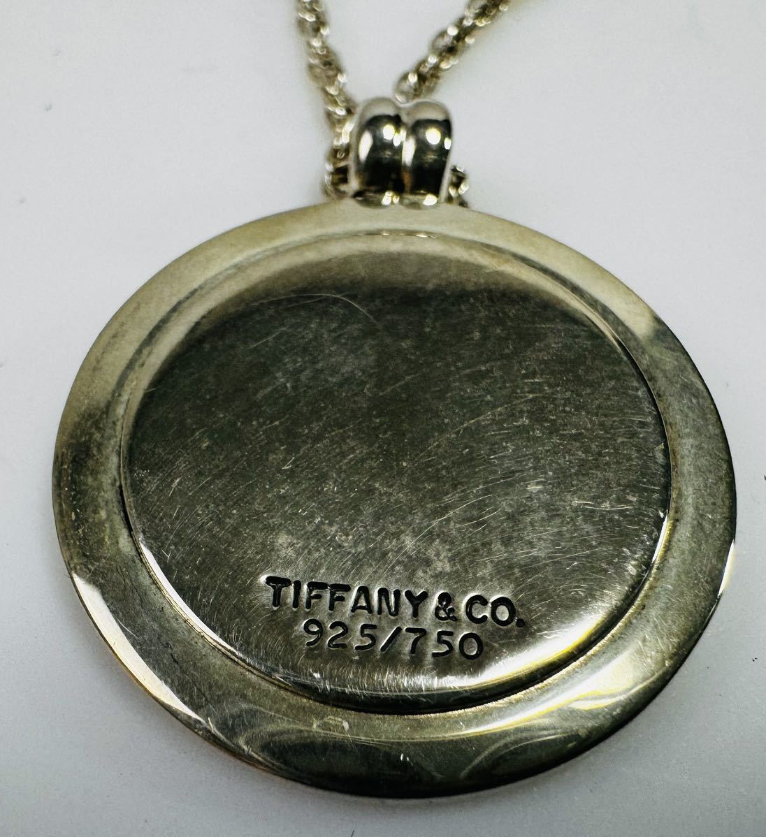  ∂ Tiffany&Co. ティファニー 旧ロゴ ゴールド シルバー コンビ コイン ネックレス SV925 750 刻印 K18 メダル 箱入/251412/1129-47_画像4
