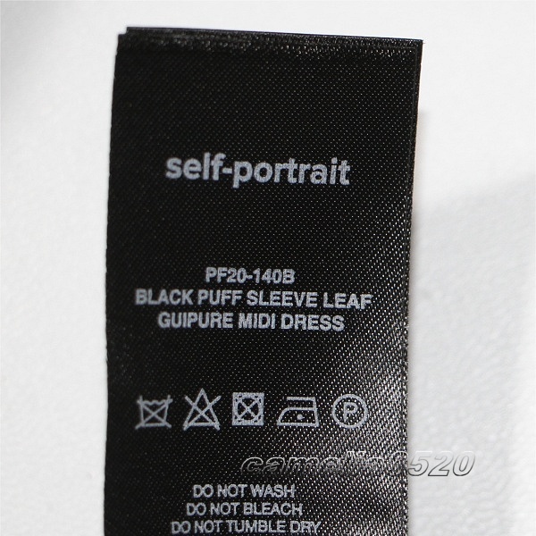 セルフポートレイト Self-Portrait ワンピース パフスリーブ レース ギピュール 黒 US6 UK10 サイズ L 未使用品 Puff Sleeve Lace Guipureの画像6