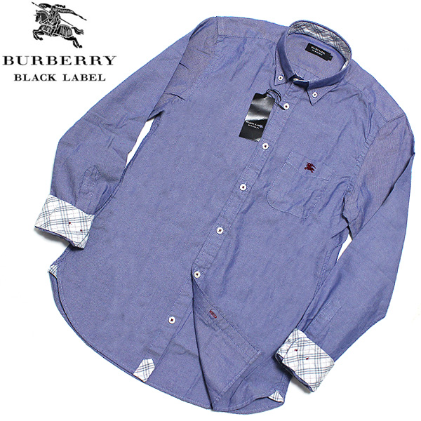 新品 バーバリーブラックレーベル ホース刺繍 ノバチェック切替え メンズ オックスフォード BD長袖シャツ 2(M)■BURBERRY BLACK LABEL 01