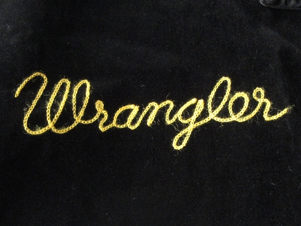 希少 90sビンテージ Wrangler ラングラー エコダウン入 チェーン刺繍 USA/星条旗/イーグル/カウボーイワッペン ベロア FFAジャケット L 黒_画像7