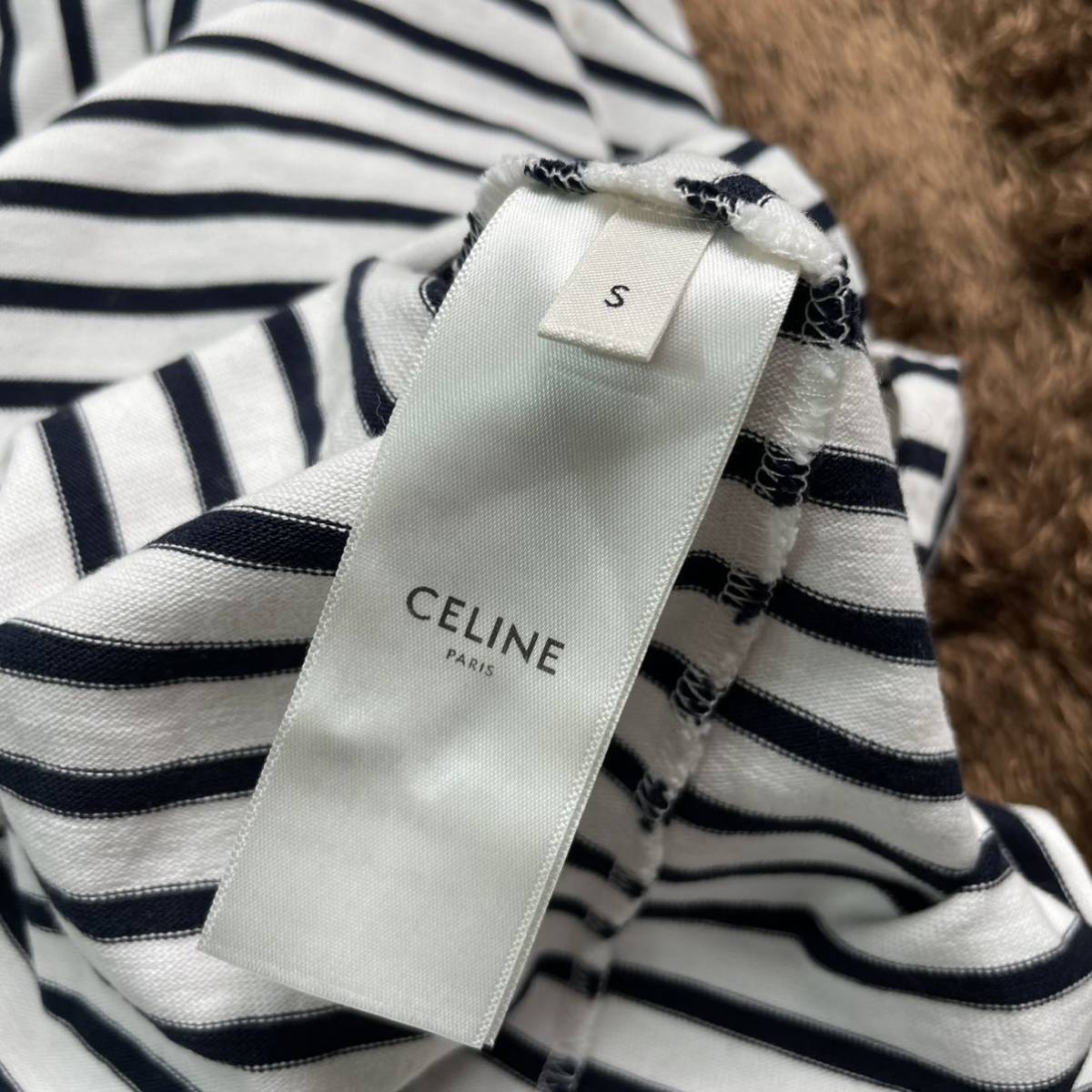 【美品】CELINE セリーヌ ボーダー Tシャツ カットソー ロンT エディ スリマン マカダム柄 S 高級_画像8