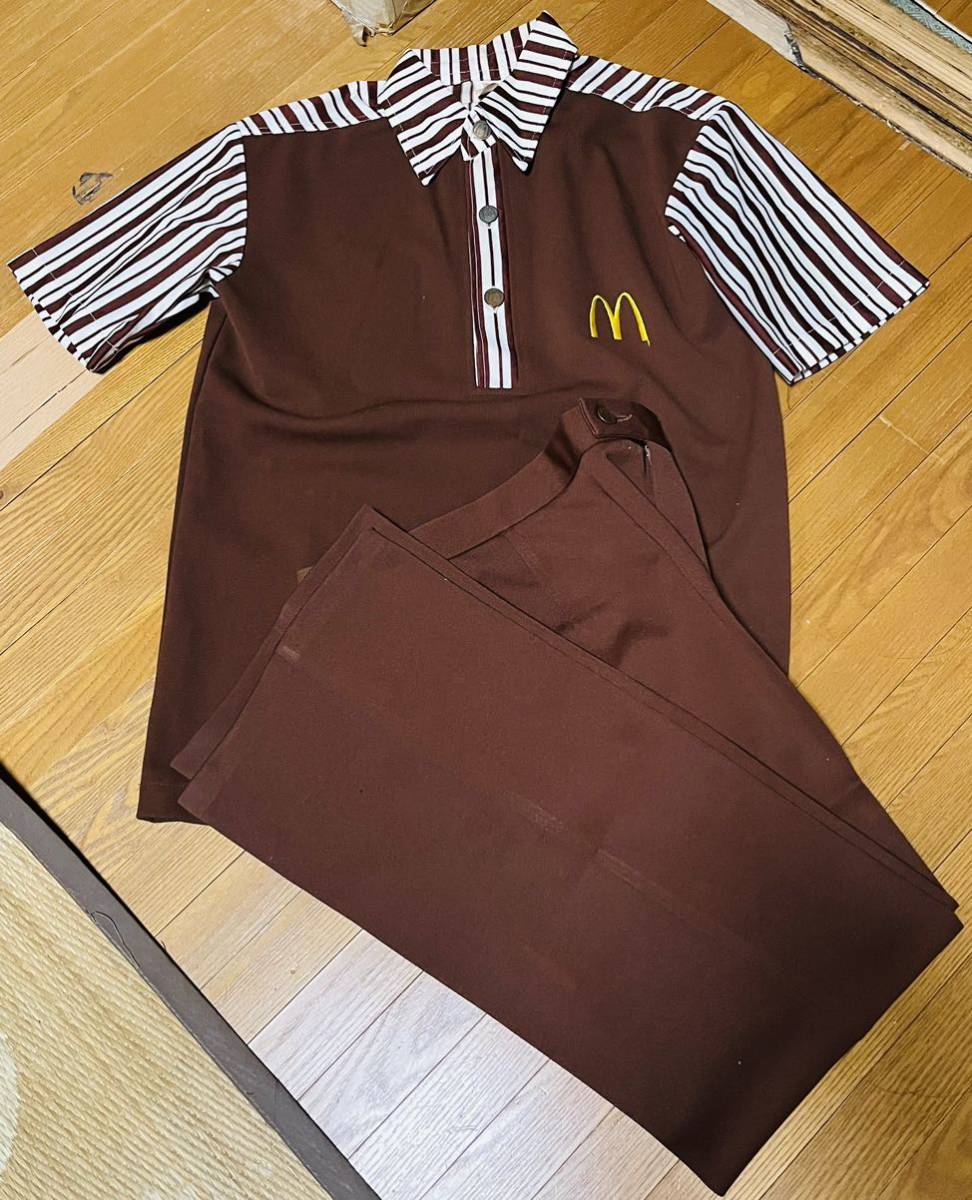 希少激レア☆マクドナルド☆80年代☆制服☆シャツ&ズボンセット☆茶色☆メンズ☆中古品☆_画像1