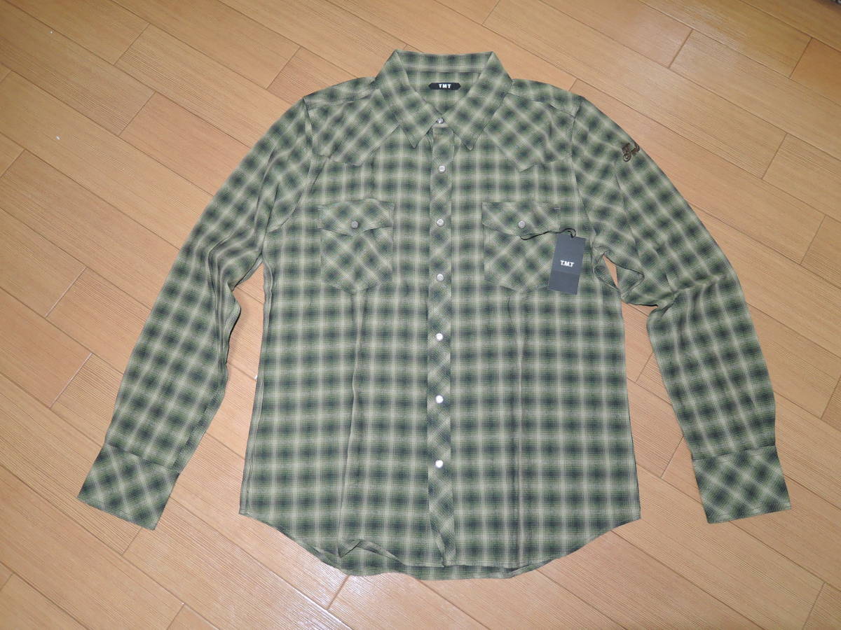 新品 TMT ウエスタン チェックシャツ L 緑系 定価23000円