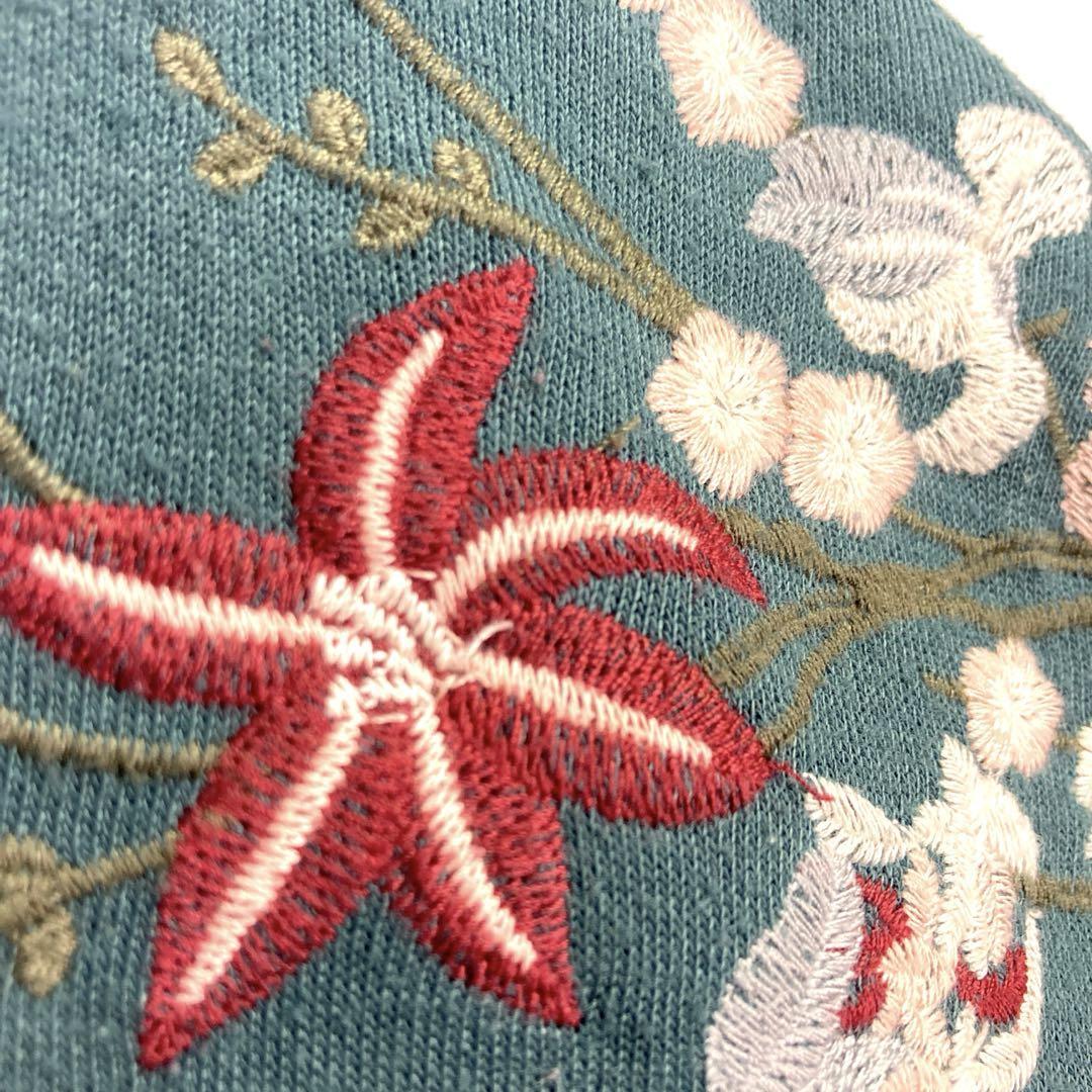 INTUスウェットトレーナー裏地パイル刺繍花フラワーレトロ緑グリーンヴィンテージ_画像3