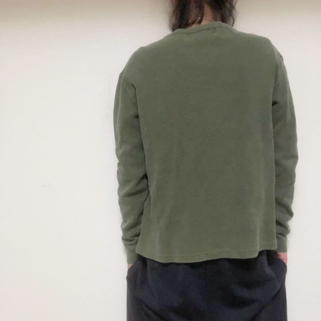 日本製レミレリーフREMI RELIEF ビンテージ加工サーマル　ワッフル　ロングTシャツS_画像2