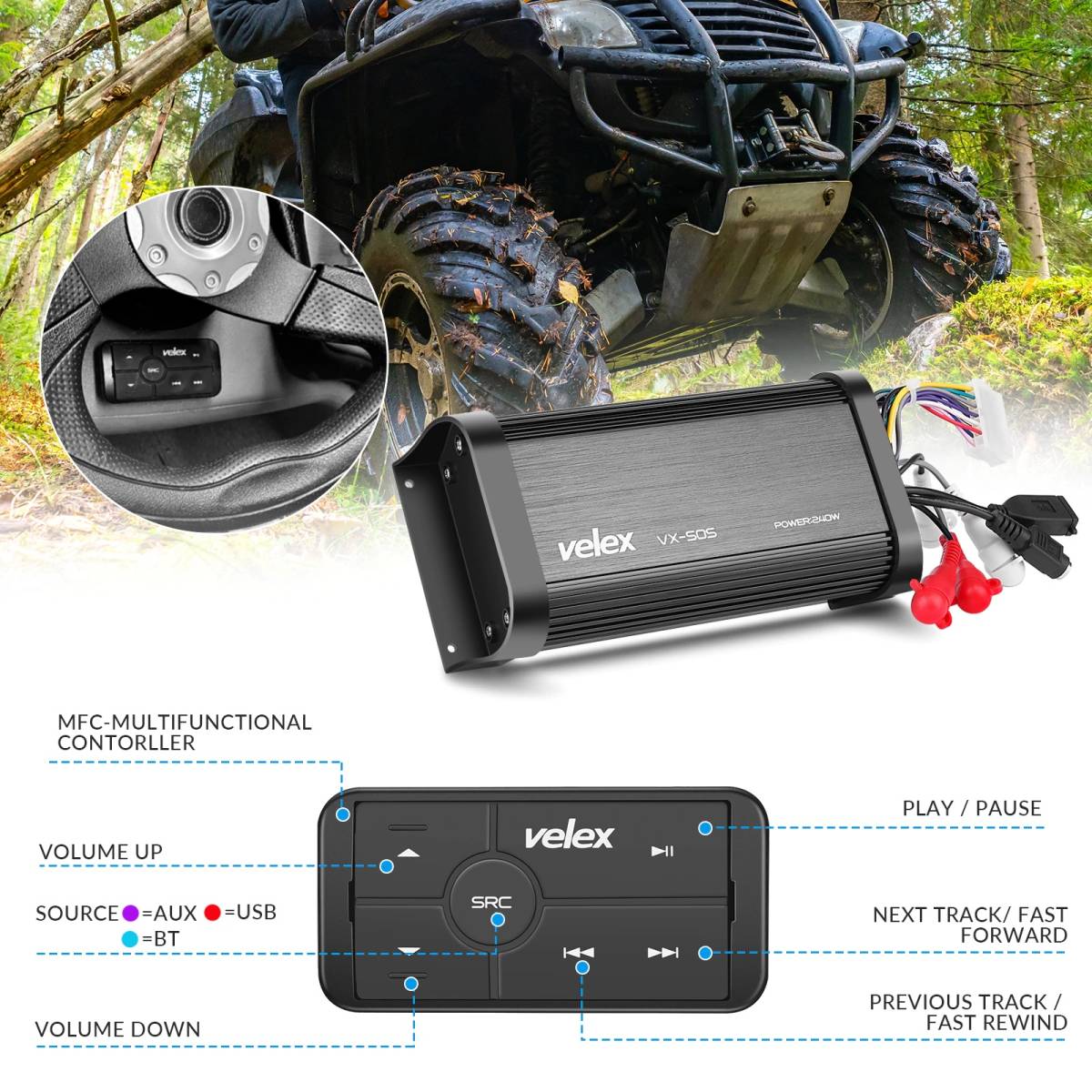 VELEX 240W model waterproof marine audio marine deck Bluetooth amplifier water motorcycle Jet Ski 