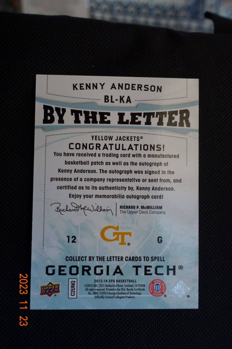 Kenny Anderson 2013-14 SP Authentic 　By The Letter_画像2