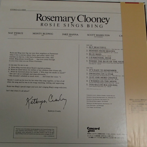 ROSEMARY　CLOONEY　　ローズマリー・クルーニー　　/　ビングへ愛をこめて_画像2