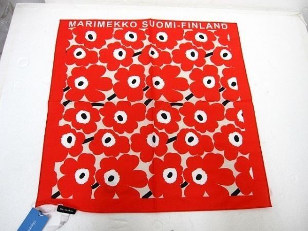 【送料無料】【新品】Marimekko kioski/Liuske Unikko Placement /マリメッコ スカーフ ストール バンダナ ハンカチ 白 赤■L25998Yer-80-3_画像1