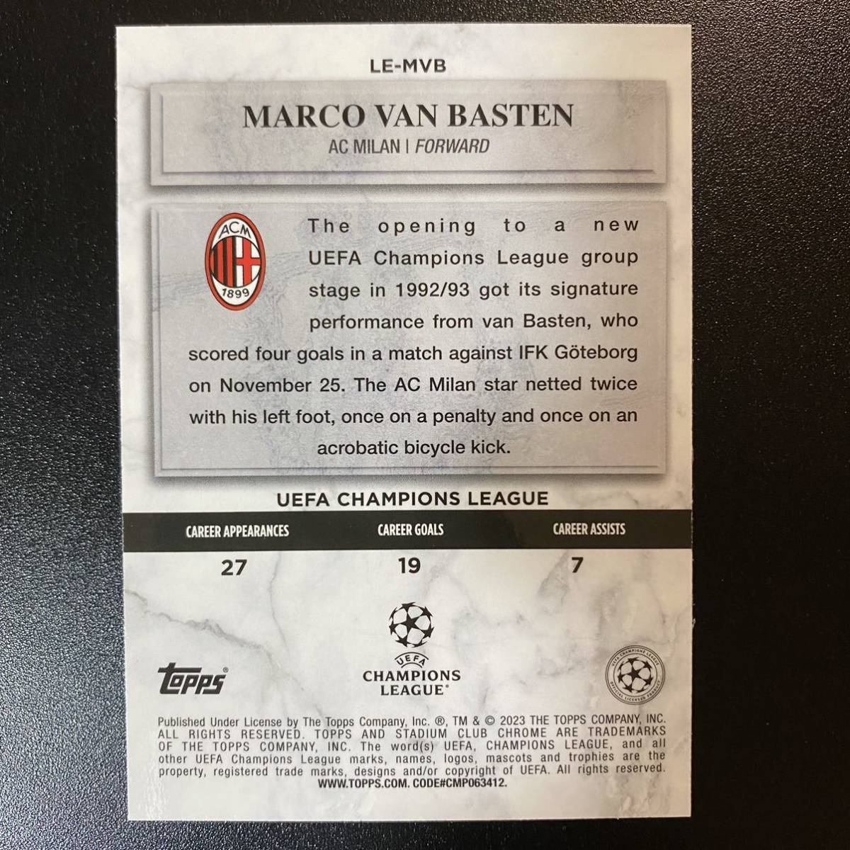 2022-23 Topps Stadium Chrome Marco van Basten Legends Of Europe マルコ・ファン・バステン ACミラン_画像2