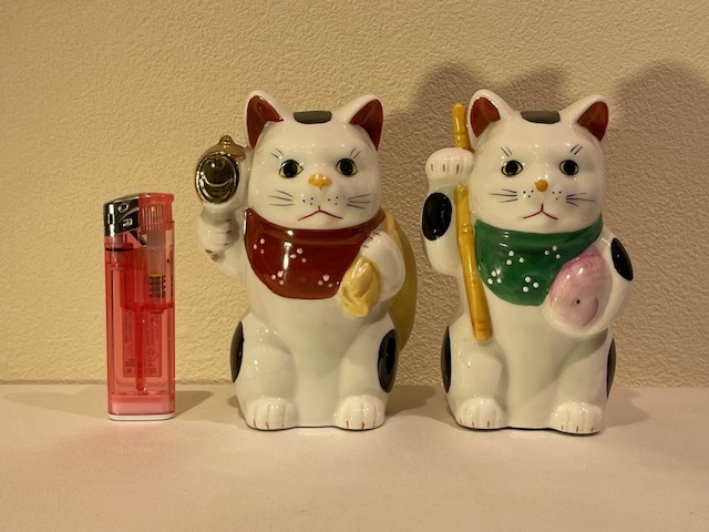 大正-昭和前期 九谷焼 黒猫 招き猫 游】大正-昭和前期 九谷焼 招き猫 | 黒猫 陶器 人形 置物 飾り