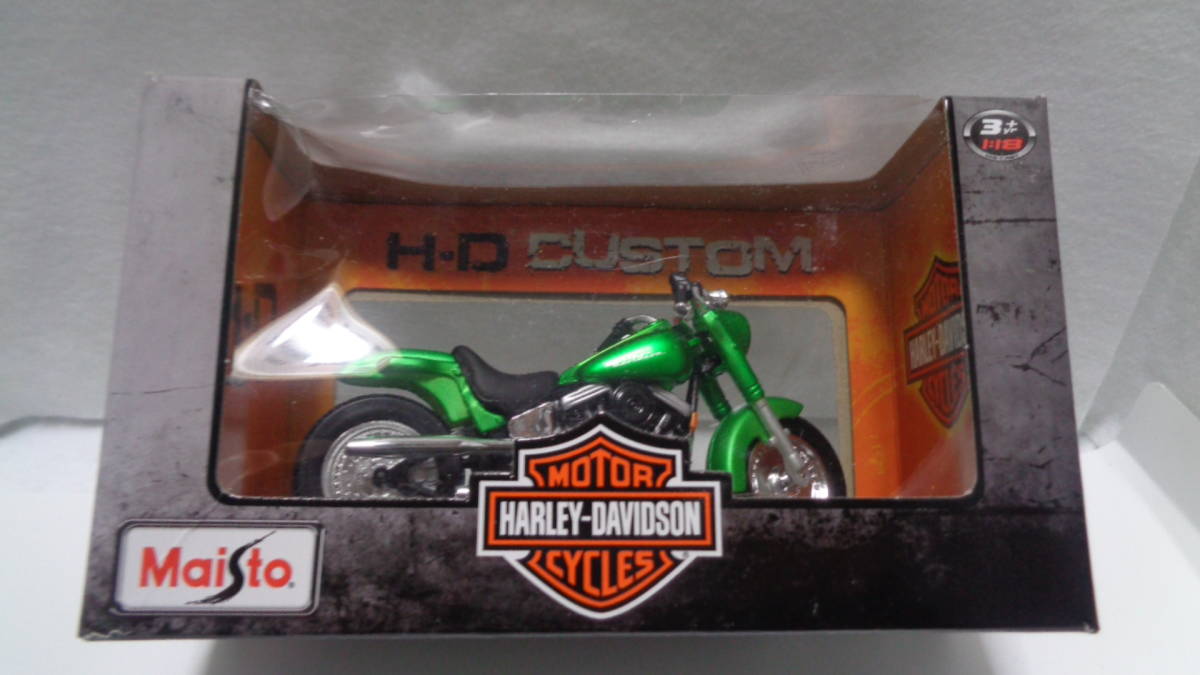 ★レトロ☆TOY★珍品「Maisto ハーレーダビッドソン H・D CUSTOM 箱に傷みあり グリーン バイク HURLEY-DAVIDSON」当時物 現状渡し_画像2