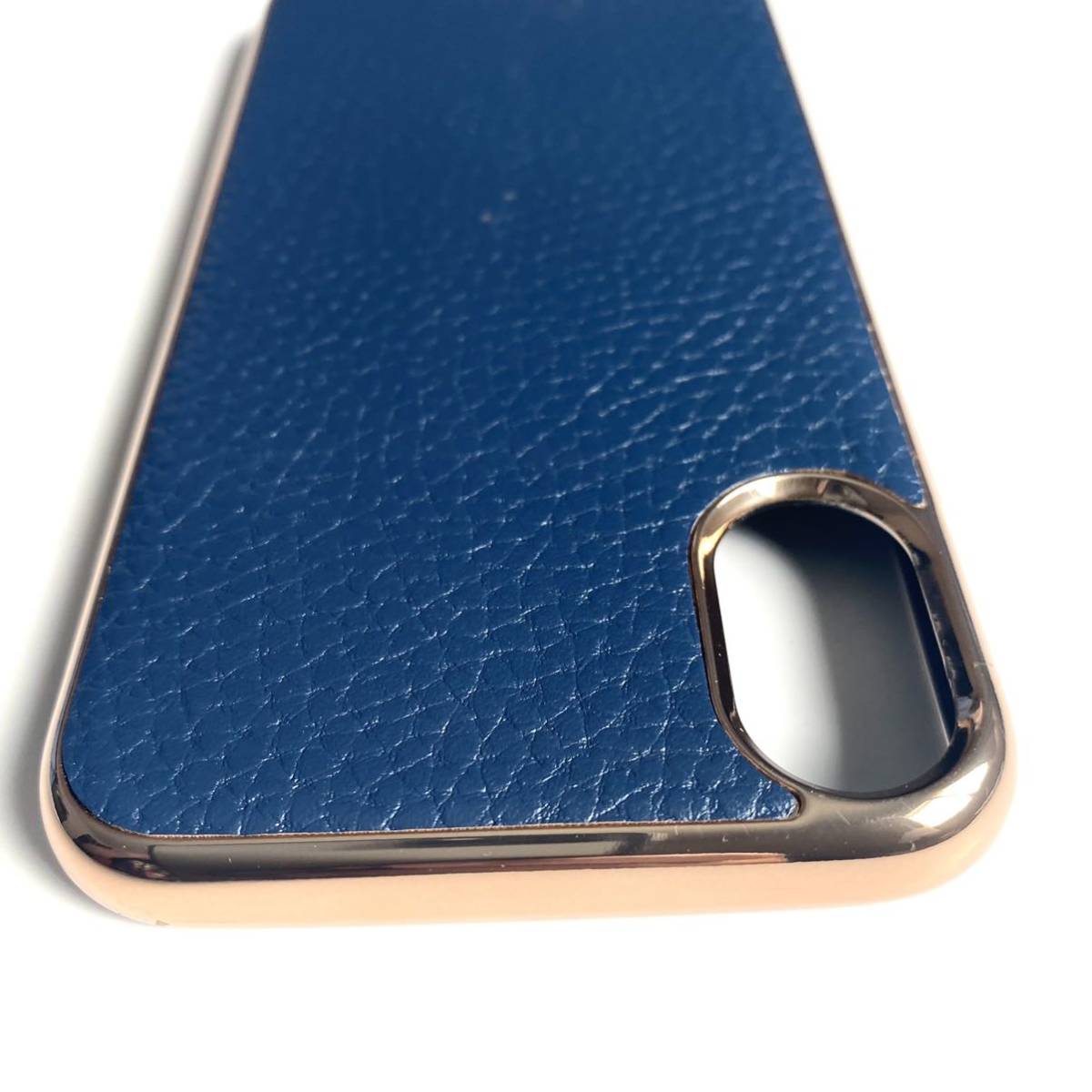 iPhone X/XS for open type case * the back side elegant leather * side pink gold plating *ELECOM* navy 