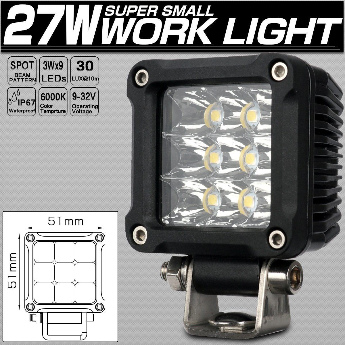 LED 作業灯 27W 超小型 軽量モデル ワークライト バックランプ フォグランプ 各種 補助灯に 防水IP67 12V/24V P-537_画像1