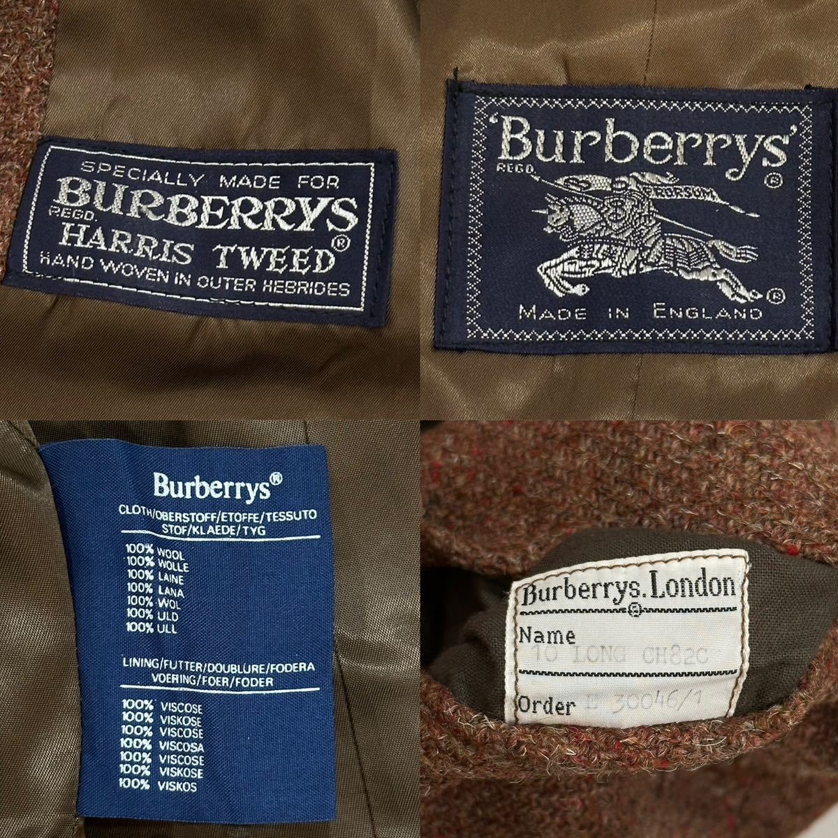 良品◇希少!!80s 英国製 Vintage Harris Tweed Burberrys レディース ロング コート(10LOG)ハリスツイード アウター イングランド製_画像9