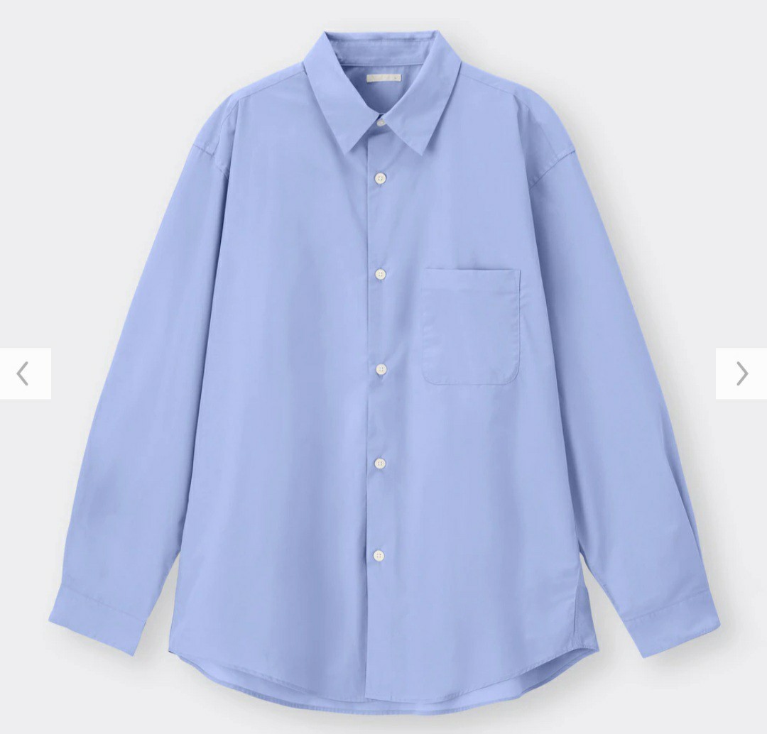 ユニセックス Lサイズ 新品 未使用 ブロードリラックスフィットシャツ ブルー 長袖シャツ イージーケア 男女兼用 GU 羽織りにも_画像1