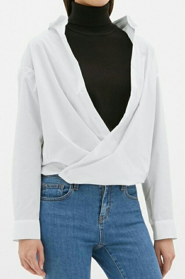 XLサイズ 新品 未使用 2wayオーバーサイズシャツ カシュクール 白シャツ ホワイト 長袖シャツ GU 羽織りにも レディース LLサイズ_画像2