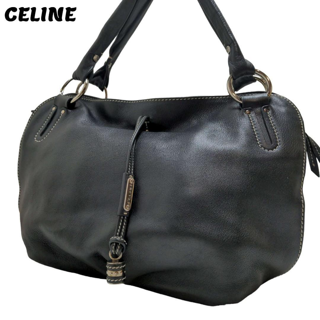 1円 美品 CELINE セリーヌセリーヌ ハンドバッグ 黒 ビタースウィート 肩掛け カーフ レザー 本革 G金具 腕掛け レディース ラブック_画像1