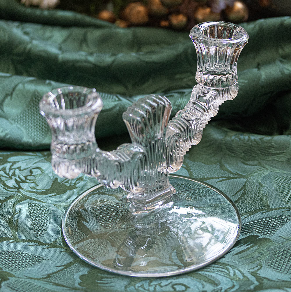 1937 year ~paten City glass crystal la Roo go double candle holder candle stand candle establish America antique 