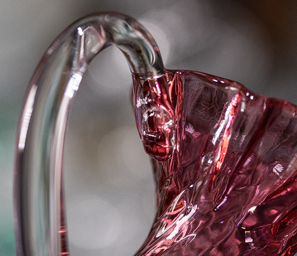 1950年代 ピルグリム アート グラス スワール 手吹きガラス クランベリー ミルク ハンドル付き 花瓶 ベース アメリカ_画像6