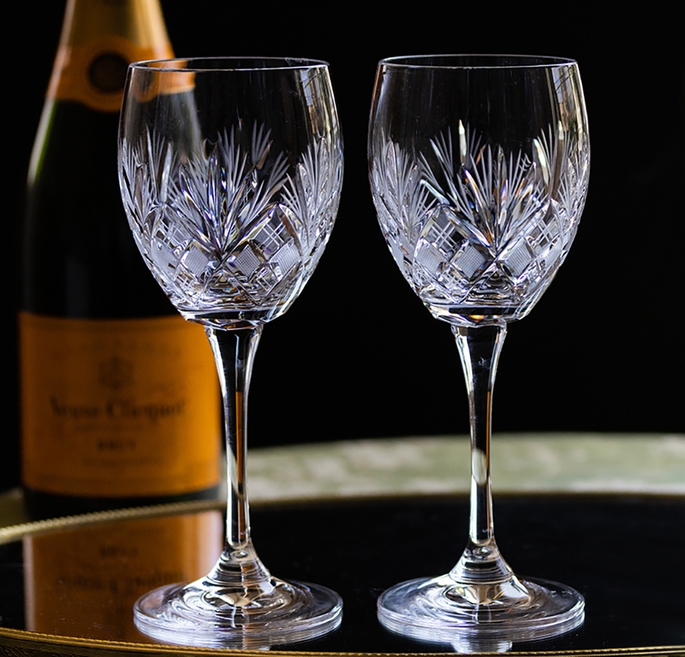 ボヘミア クリスタル クリスタレックス カッティング シャンパン ワイングラス 2脚セット ビンテージ 酒 チェコの画像7