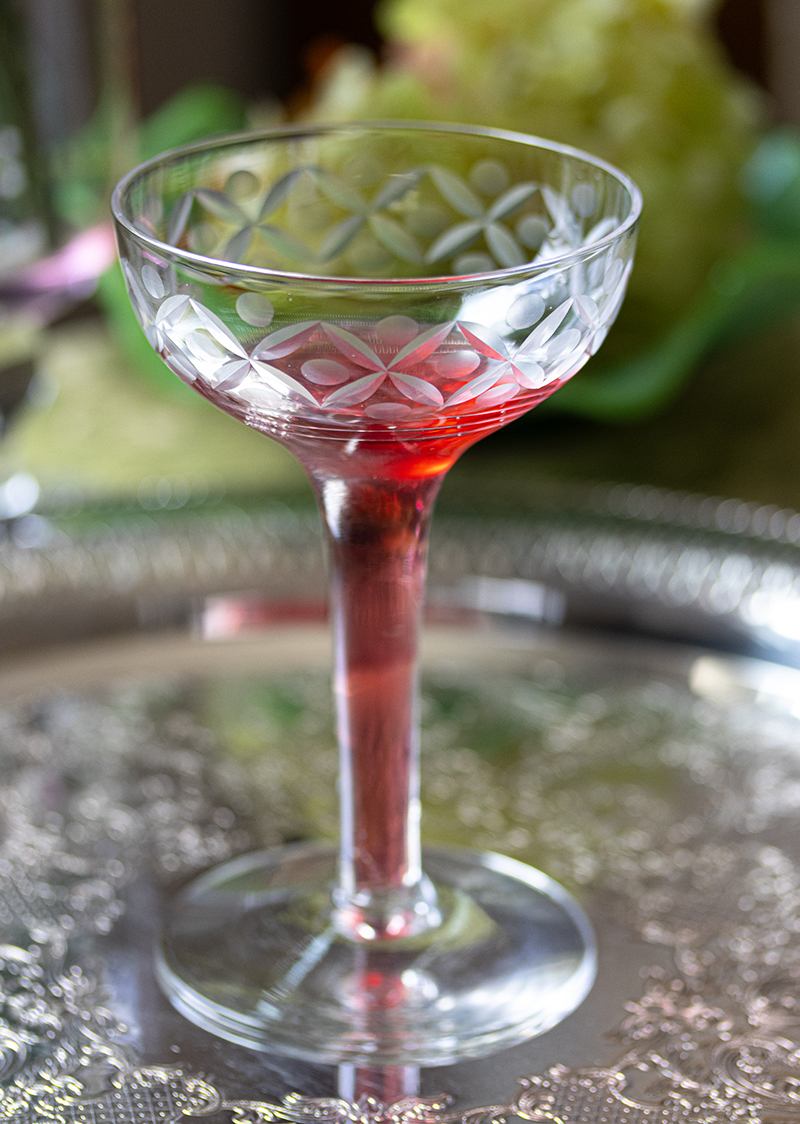 セネカグラス ホローステム エッチング カクテル シャンパングラス ２個セット バーグラス 酒 アンティーク ビンテージ_画像2