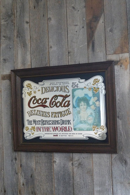 ビンテージCoca-Cola大型パブミラー [gop-188]検アメリカ/USA/コカ・コーラ/貴婦人モデル/1970～80年代/壁掛け鏡/インテリア雑貨/店舗什器