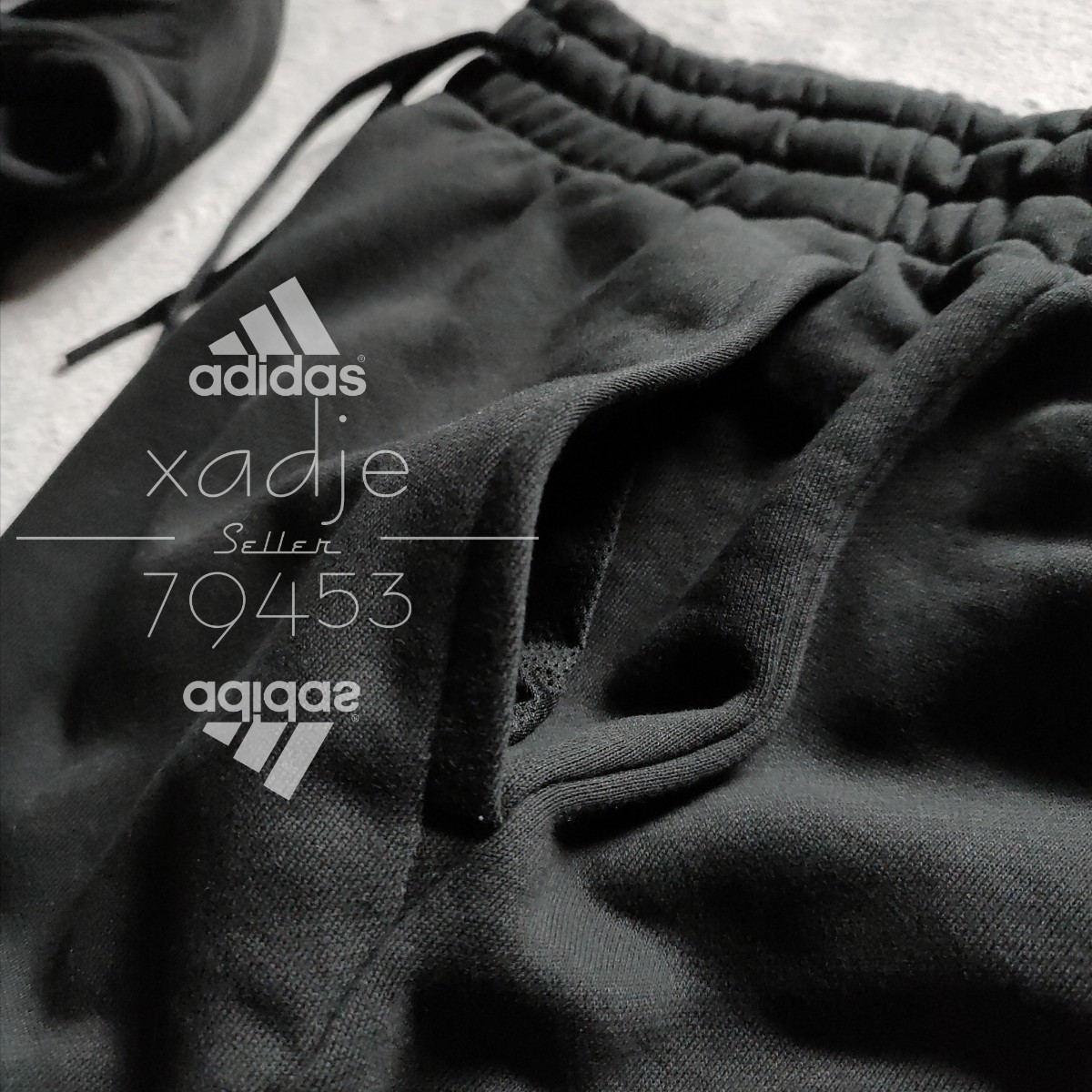 新品 正規品 adidas アディダス 上下セット セットアップ スウェットパンツ パーカー 黒 ブラック 白 ロゴ プリント 2XO 3XL_画像6