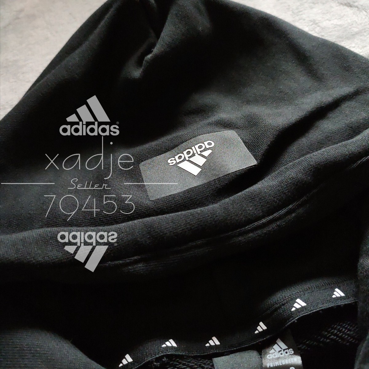 新品 正規品 adidas アディダス 上下セット セットアップ スウェットパンツ パーカー 黒 ブラック 白 ロゴ プリント 2XO 3XL_画像4