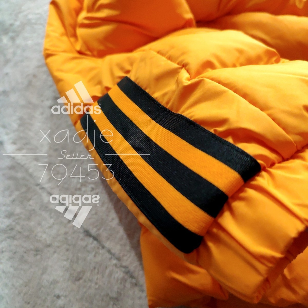 新品 正規品 adidas アディダス 中綿 パファージャケット 橙 オレンジ 黒 ロゴ プリント 三本ライン入り 防寒 厚手 XO 2XL_画像6