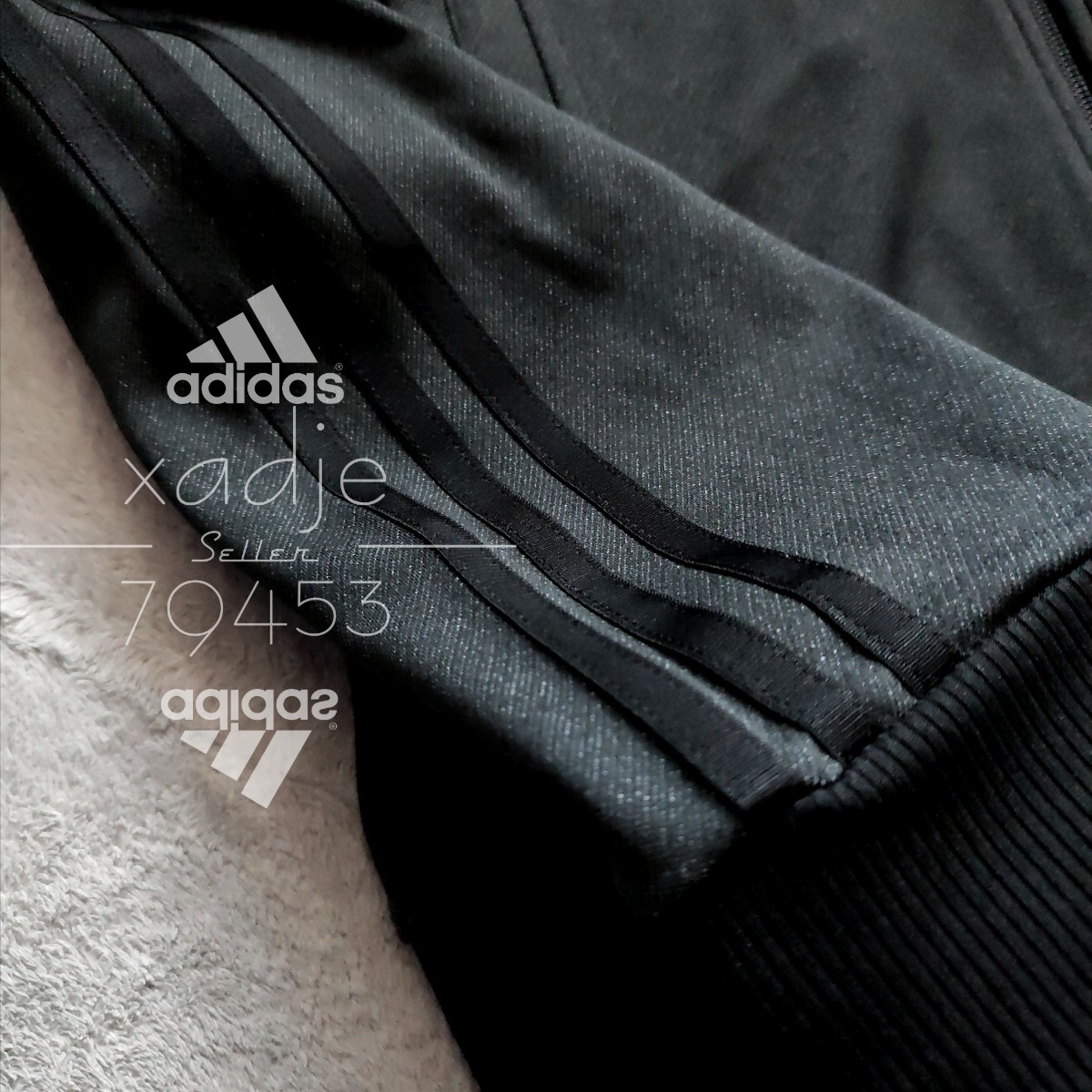 新品 正規品 adidas アディダス 上下セット セットアップ デニム風 ジャケット パンツ 黒 ブラック 三本ライン M_画像4