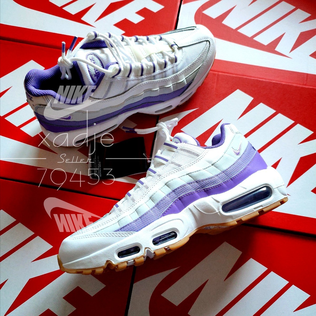 新品 正規品 NIKE ナイキ AIR MAX 95 エアマックス 95 灰 グレー 紫 パープル 白 グラデ 27.5cm US9.5 箱付き ガムソール_画像1