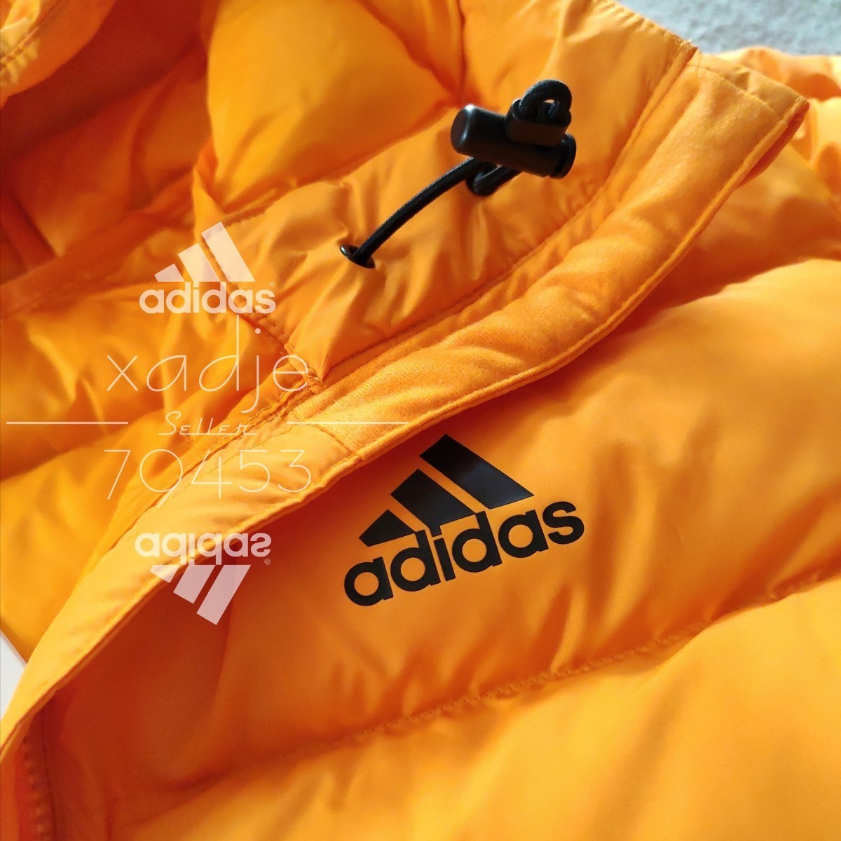 新品 正規品 adidas アディダス 中綿 パファージャケット 橙 オレンジ 黒 ロゴ プリント 三本ライン入り 防寒 厚手 XO 2XL_画像3