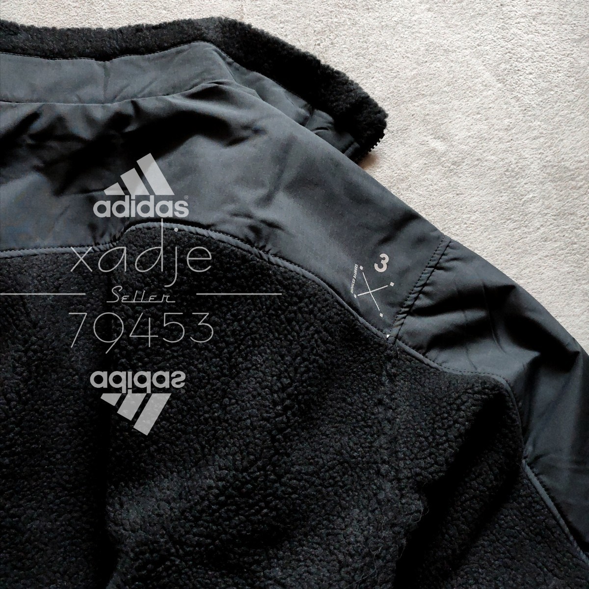 新品 正規品 adidas アディダス ボア ジャケット 黒 ブラック ロゴ 刺繍 プリント ゆるめ ダブルジップ 2XL_画像7