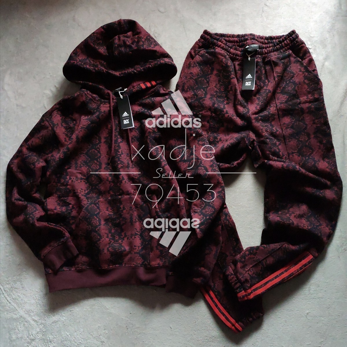 新品 正規品 adidas IVY PARK アディダス アイビーパーク スウェット 上下セット パーカー パンツ セットアップ 赤 黒 厚手 ゆるめ O XL_画像1