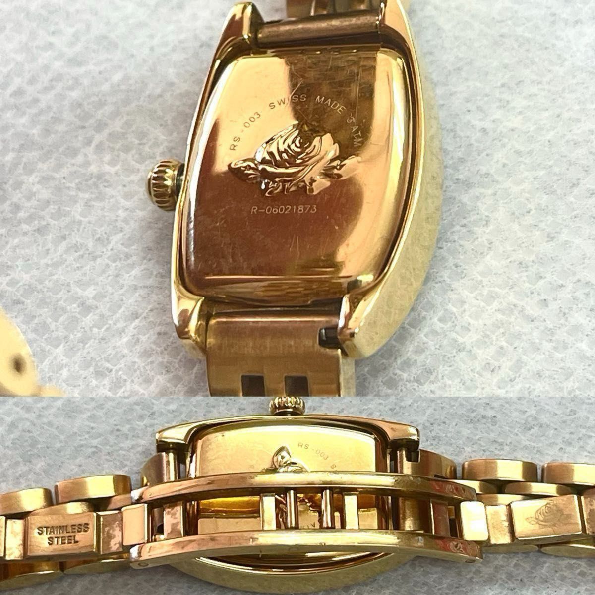稼働　美品　ROSEMONT 腕時計　ストーンベゼル　トノー　ピンクゴールド　ロゼモン　華奢　ブレスウォッチ