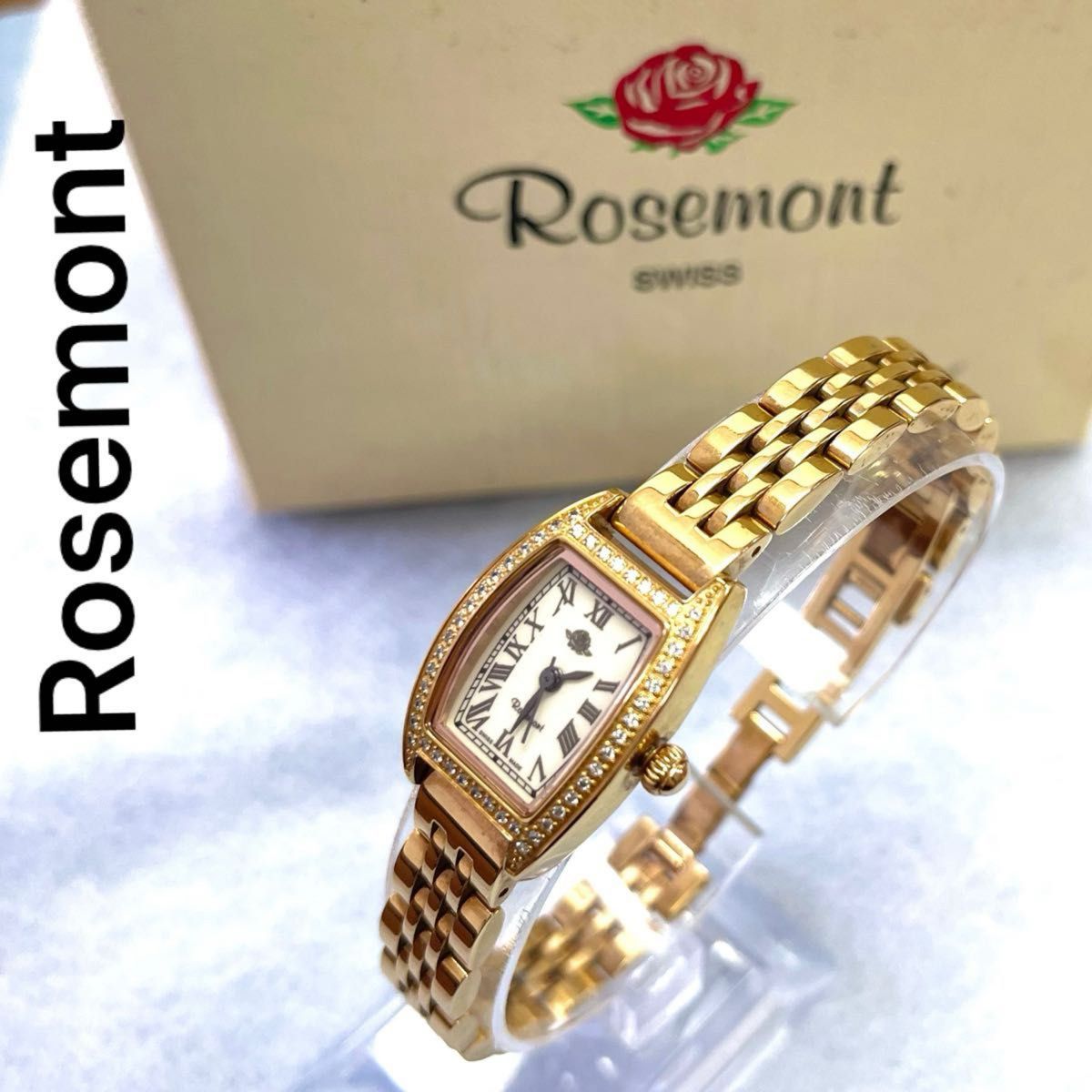 稼働 美品 ROSEMONT 腕時計 ストーンベゼル トノー ピンク 稼働 美品 ROSEMONT 腕時計 ストーンベゼル トノー ピンク
