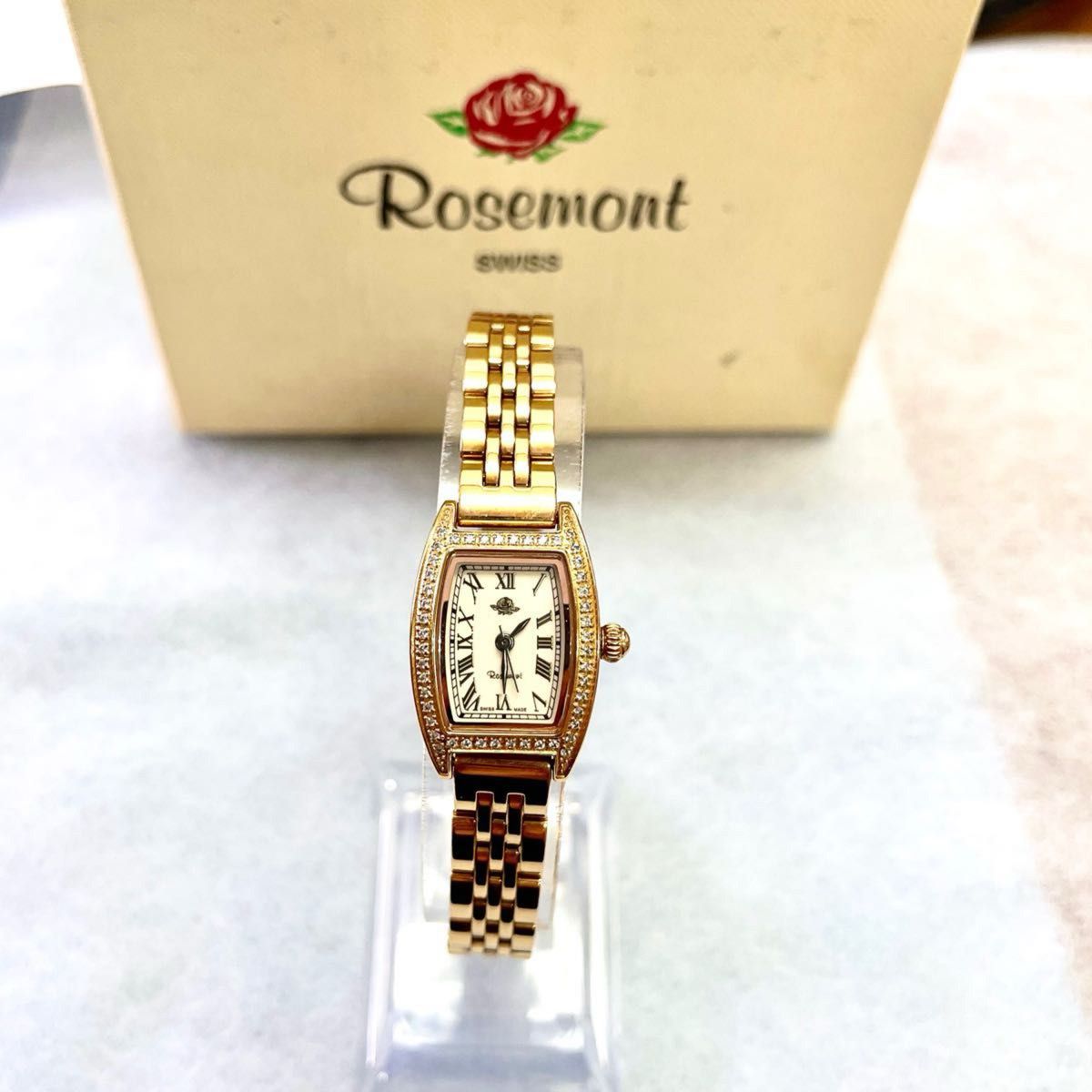 稼働 美品 ROSEMONT 腕時計 ストーンベゼル トノー ピンク 稼働 美品 ROSEMONT 腕時計 ストーンベゼル トノー ピンク