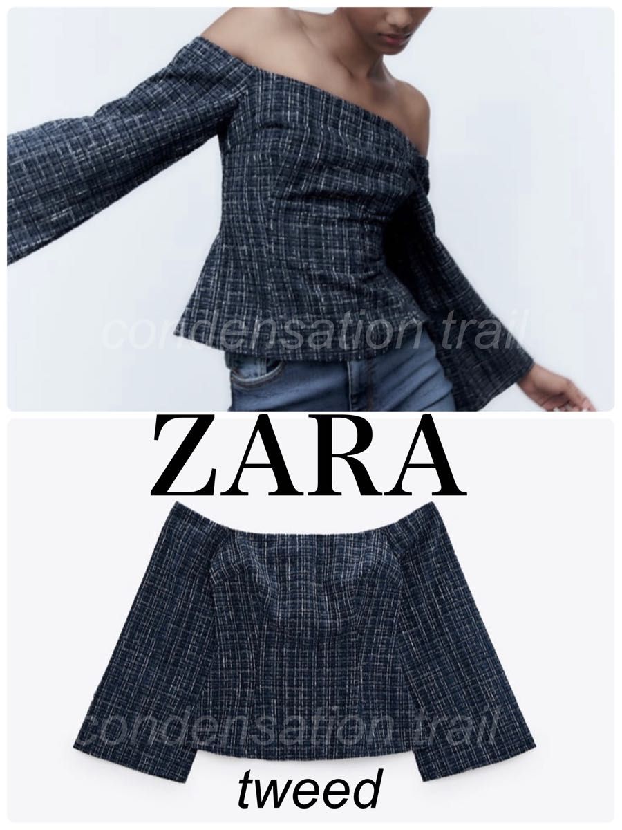 匿名配送　新品　ZARA ベルベット　テクスチャー　ツイード　トップス　フレア タグ付き　スクエアネック　CHANEL シャネル