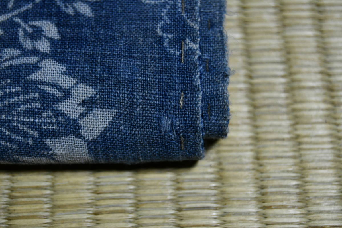 古布　型染１幅　枯れ藍　桐に丸文様　襤褸　色落ち　いい風合い　163ｃｍ　アート　創作材料　手織り木綿_画像6