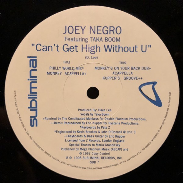 Joey Negro Featuring Taka Boom / Can't Get High Without U_画像2