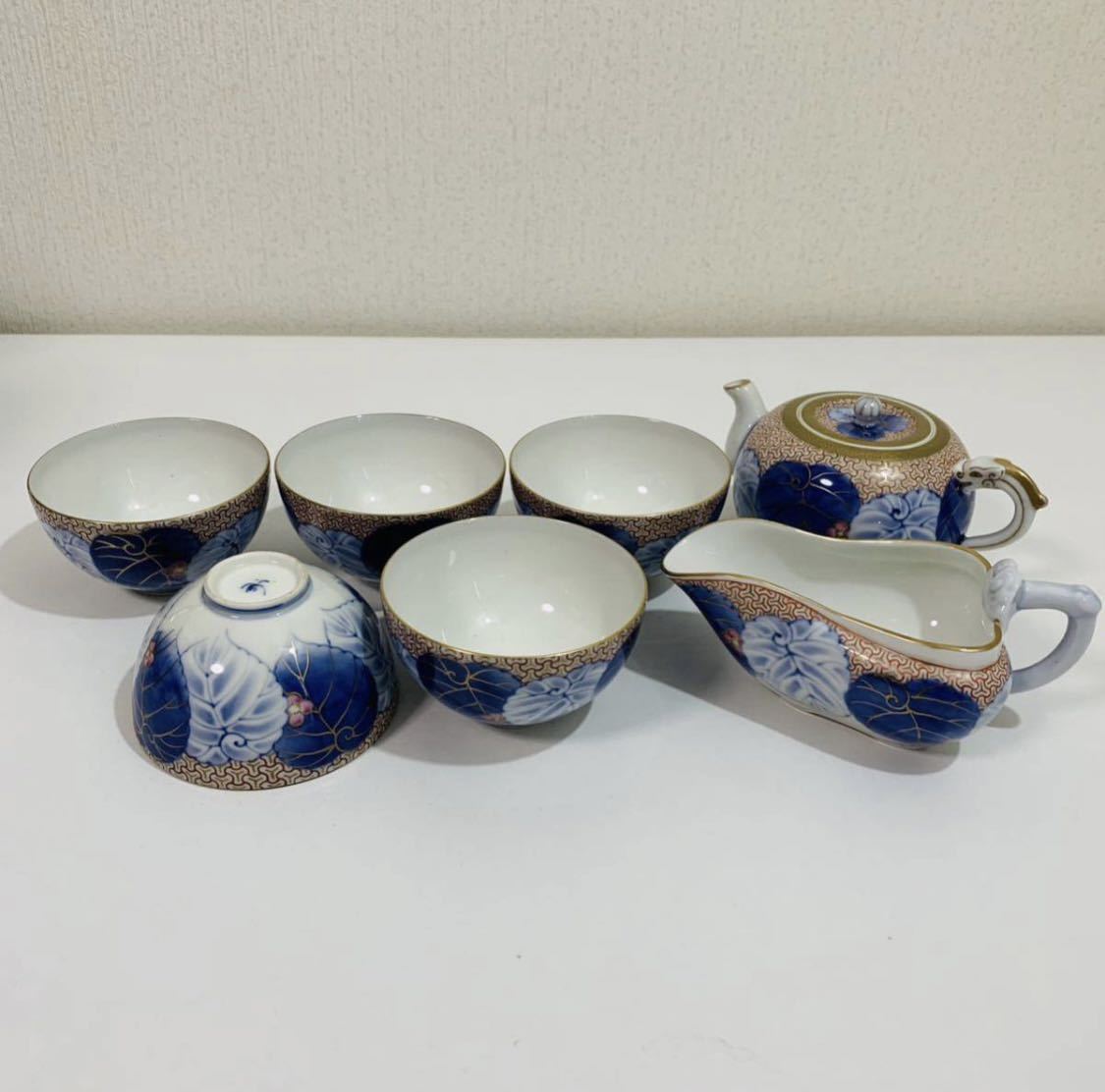 (旧家蔵出) 伊万里 香蘭社 珍品 茶器セット 急須 湯冷まし 湯呑み 5客 色絵 金彩 茶碗 茶道具 骨董 当時物 古美術 草花 龍_画像1